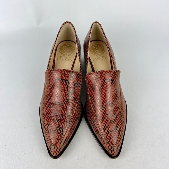 Vince Camuto Womens Satillie Brown Leather Snake Pointed Toe Loafer Shoes size 7 - Picture 2 of 16
